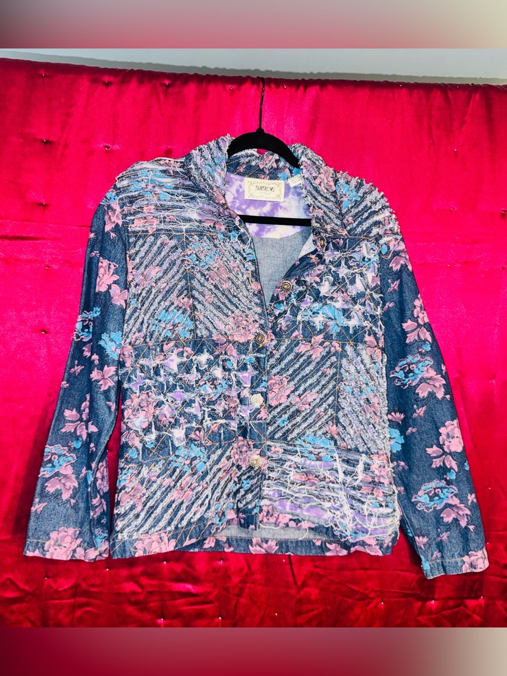 👑 Size Medium Tantrums Multicolor Floral Patchwork Jacket - Blue Purple Pink